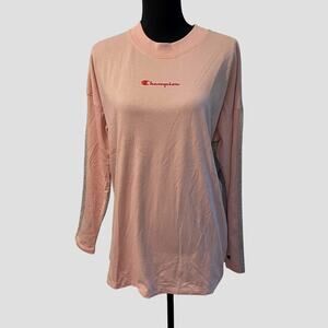 Champion two tone pink and gray Large long sleeve pullover top front cuff logo